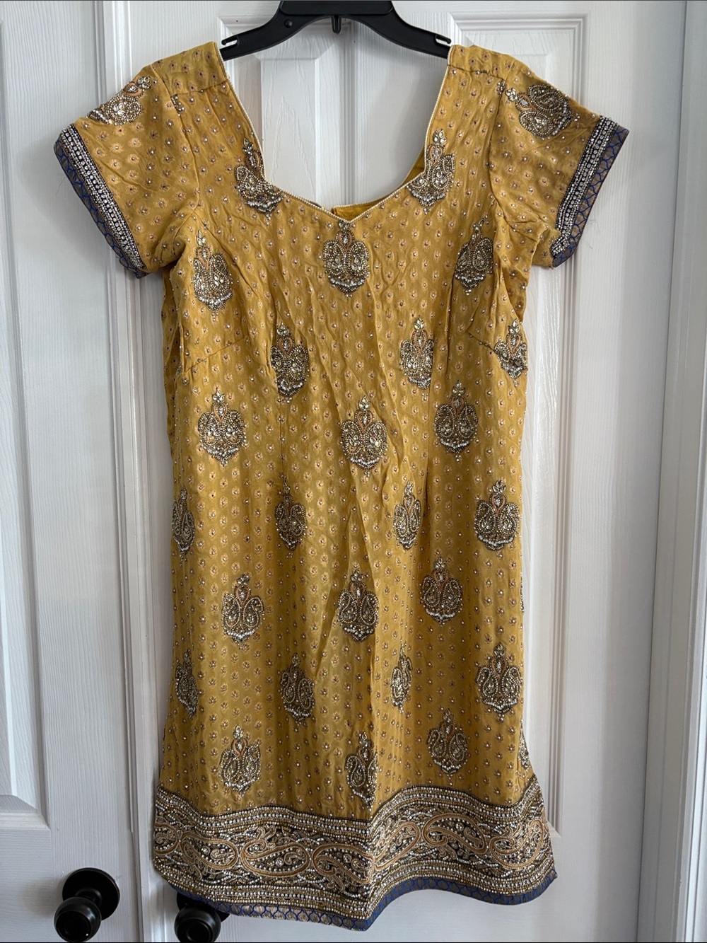 Elegant silk Indian Kurti Short sleeve tunic beaded embroidered rhinestone Kurta